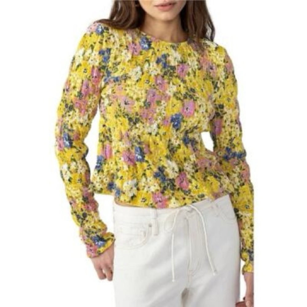 Sanctuary Yellow Smocked Ruffled Blouse
